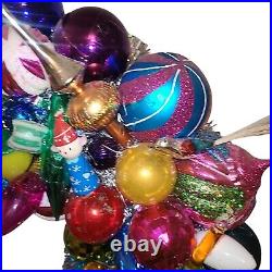 Large Handmade Vintage Christmas Ornament Wreath 22 Glass Plastic Wood OOAK