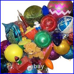 Large Handmade Vintage Christmas Ornament Wreath 22 Glass Plastic Wood OOAK