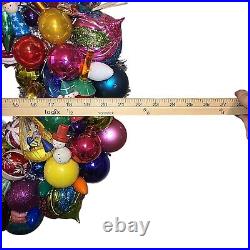 Large Handmade Vintage Christmas Ornament Wreath 22 Glass Plastic Wood OOAK