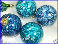Large Set of 10 Pcs Peacock Theme Christmas Glass Ornaments Blues Greens NIB
