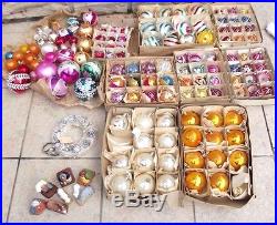 Large Vintage Christmas Decorations Lot Hand Painted Glass Ornaments 1950's