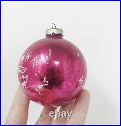 Large Vtg Mercury Glass Santa Claus Hi There! Stencil Christmas Ornament 3