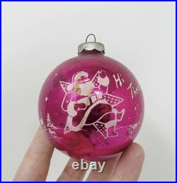 Large Vtg Mercury Glass Santa Claus Hi There! Stencil Christmas Ornament 3