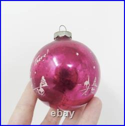 Large Vtg Mercury Glass Santa Claus Hi There! Stencil Christmas Ornament 3