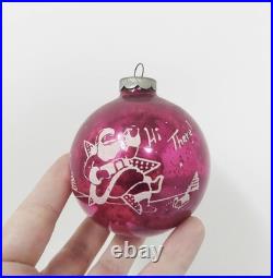 Large Vtg Mercury Glass Santa Claus Hi There! Stencil Christmas Ornament 3