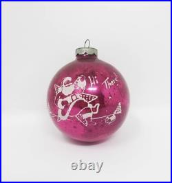 Large Vtg Mercury Glass Santa Claus Hi There! Stencil Christmas Ornament 3