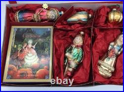 Lauscha Glass Christmas Tree Ornaments Cinderella Collection 5 pc with book box