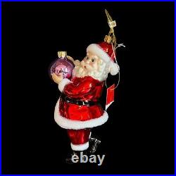 Lord And Taylor Santa Clause Holding A Christmas Bulb Glass Ornament