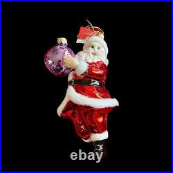 Lord And Taylor Santa Clause Holding A Christmas Bulb Glass Ornament