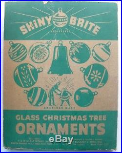 Lot 12 Vtg Shiny Brite Christmas Tree Ornaments Lantern Top UFO Shapes Mica Box