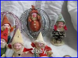 Lot 15 Vtg Pine Cone Putz Chenille DWARF ELVES Gnomes Ornaments Japan Christmas