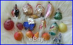 Lot 17 Antique Glass German Christmas Figural Ornaments Spun Cotton Pear Peach