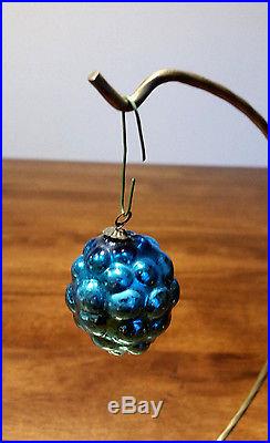 Lot 2 Antique Kugel Glass Christmas Tree Bell Grape Berry Miniature Ornament 2