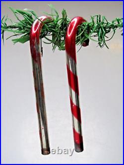Lot 2 Vintage Blown Glass Kentlee CANDY CANE Jumbo 7 Christmas Ornaments Japan