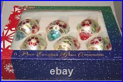 Lot 6 Vintage Modern Glass Stencil FLOWER Jumbo DROP Christmas Ornaments Poland