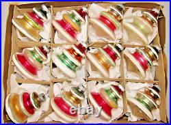 Lot Blown Vintage Glass TREE Shape Striped Drop Christmas Ornaments Shiny Brite