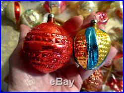 Lot Embossed Antique Feather Tree Germany Glass Figural Mica Xmas Ornaments Vtg