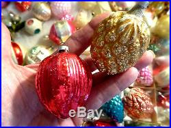 Lot Embossed Antique Feather Tree Germany Glass Figural Mica Xmas Ornaments Vtg