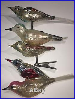 Lot German Birds Antique Figural Christmas Ornament Mercury Blown Glass 1900's