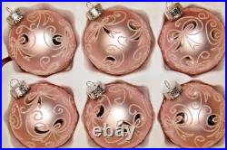 Lot Modern Glittered Glass PINK Pictured Ribbon BALL Christmas Ornaments