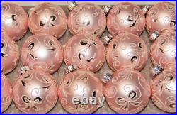 Lot Modern Glittered Glass PINK Pictured Ribbon BALL Christmas Ornaments