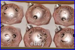 Lot Modern Glittered Glass PINK Pictured Ribbon BALL Christmas Ornaments
