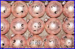 Lot Modern Glittered Glass PINK Pictured Ribbon BALL Christmas Ornaments