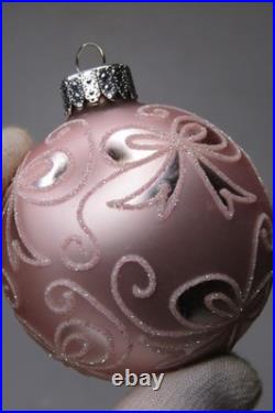 Lot Modern Glittered Glass PINK Pictured Ribbon BALL Christmas Ornaments