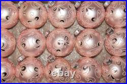 Lot Modern Glittered Glass PINK Pictured Ribbon BALL Christmas Ornaments