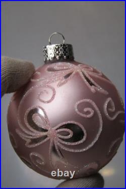 Lot Modern Glittered Glass PINK Pictured Ribbon BALL Christmas Ornaments