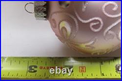 Lot Modern Glittered Glass PINK Pictured Ribbon BALL Christmas Ornaments