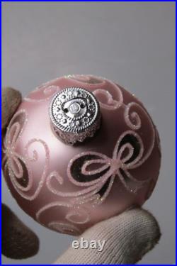 Lot Modern Glittered Glass PINK Pictured Ribbon BALL Christmas Ornaments