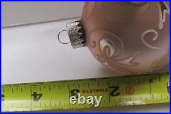 Lot Modern Glittered Glass PINK Pictured Ribbon BALL Christmas Ornaments