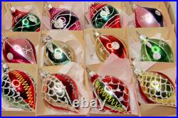 Lot Modern Vintage Glass DOTS Glittered Pictured DROP Christmas Ornament Romania