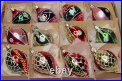 Lot Modern Vintage Glass DOTS Glittered Pictured DROP Christmas Ornament Romania