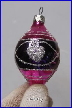 Lot Modern Vintage Glass DOTS Glittered Pictured DROP Christmas Ornament Romania
