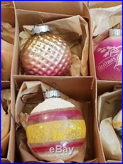 Lot Of 12 Vintage Glass Shiny Brite Christmas Ornaments In Original Box West G