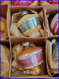 Lot Of 12 Vintage Glass Shiny Brite Christmas Ornaments In Original Box West G