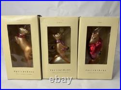 Lot Of 3 Pottery Barn Blown Glass Ornament Prancer, Vixen, Rudolph