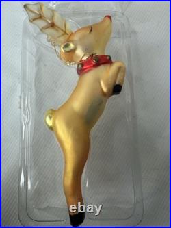 Lot Of 3 Pottery Barn Blown Glass Ornament Prancer, Vixen, Rudolph