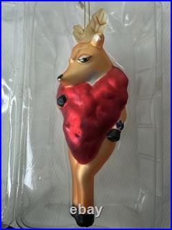 Lot Of 3 Pottery Barn Blown Glass Ornament Prancer, Vixen, Rudolph