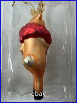 Lot Of 3 Pottery Barn Blown Glass Ornament Prancer, Vixen, Rudolph