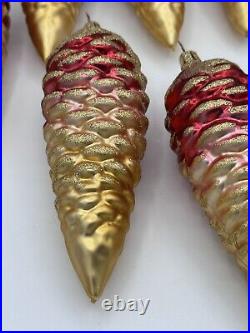 Lot Of 9 VTG Hand Blown Mercury Glass Pine Cone Ornament Copper/ Gold Germany