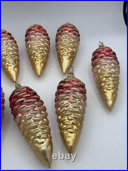 Lot Of 9 VTG Hand Blown Mercury Glass Pine Cone Ornament Copper/ Gold Germany