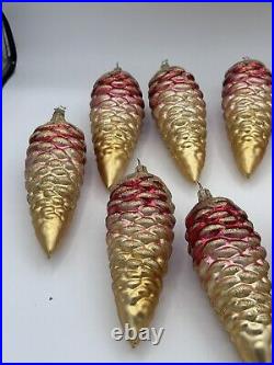 Lot Of 9 VTG Hand Blown Mercury Glass Pine Cone Ornament Copper/ Gold Germany