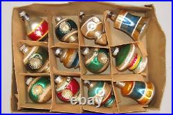 Lot VTG Blown Glass BELL INDENT DROP BALL Christmas Ornament Shiny Brite Premier