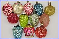 Lot VTG Blown Glass Feather Tree BERRY PINE CONES Christmas Ornaments Japan