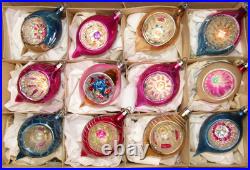 Lot VTG Glass Flower Embossed Indent Glitter Mica DROP Christmas Ornament Poland