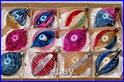 Lot VTG Glass Flower Embossed Indent Glitter Mica DROP Christmas Ornament Poland