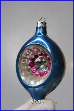 Lot VTG Glass Flower Embossed Indent Glitter Mica DROP Christmas Ornament Poland